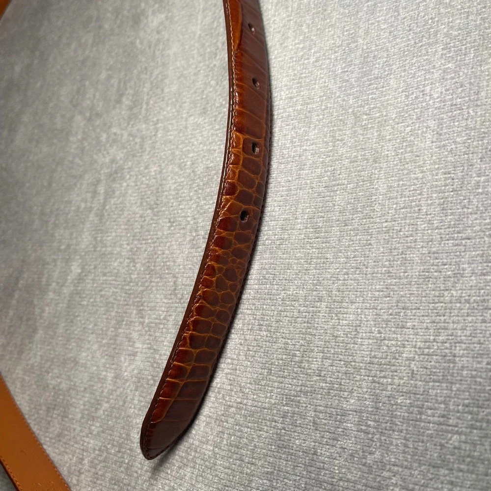 Lauren Ralph Lauren Womens Brown Croc Embossed Leather Belt Gold Buckle Large‎
